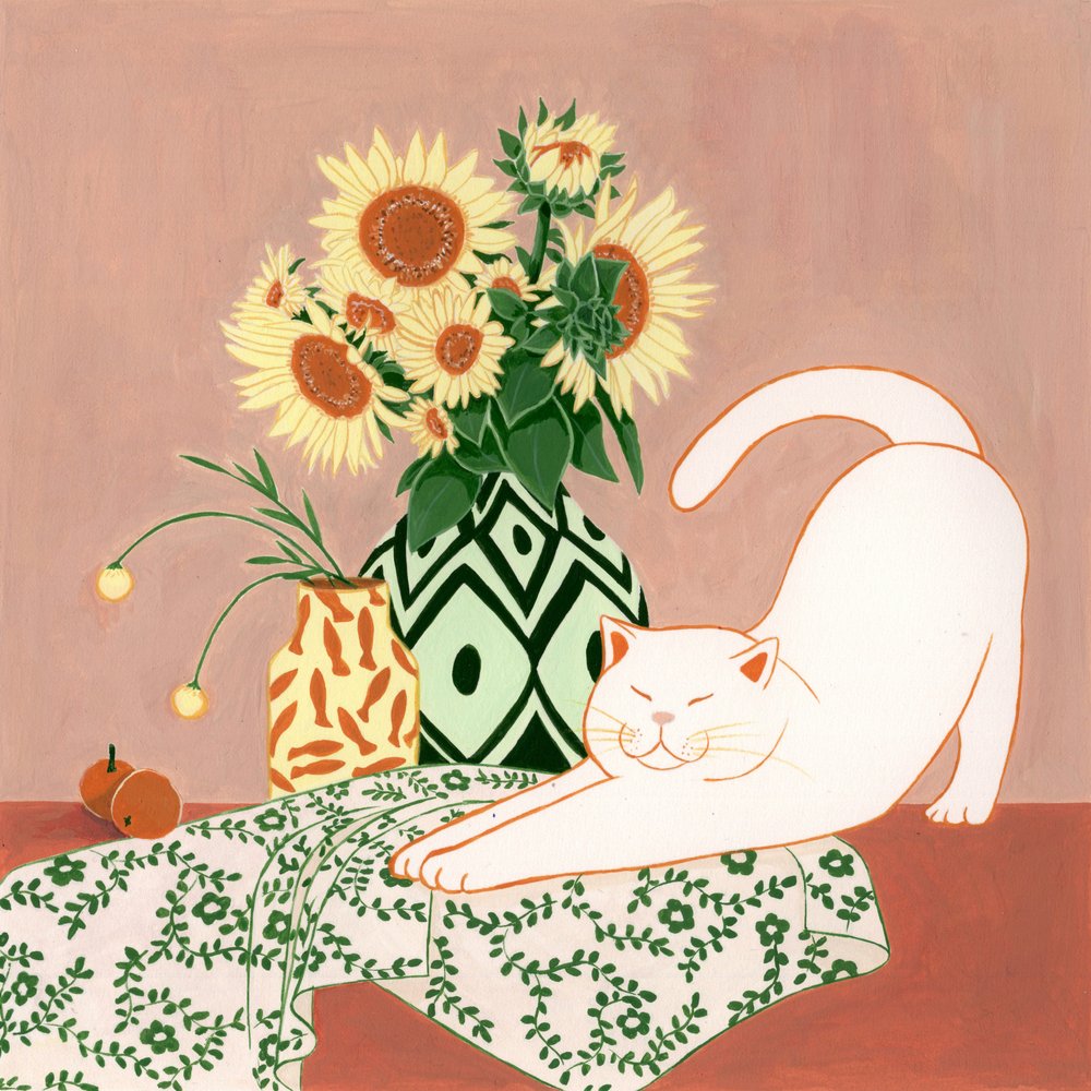 Gatos Felizes e Girassóis de Julie Lesouef