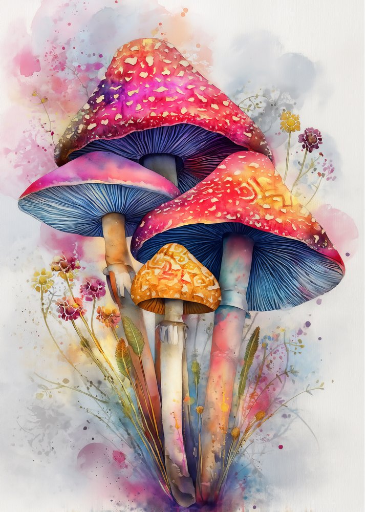 Cogumelos coloridos em aguarela de Justyna Jaszke