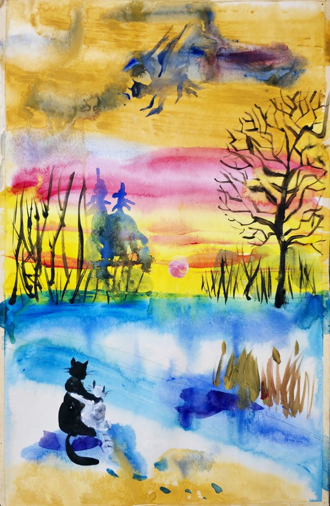 Gatos caprichosos ao pôr do sol de Kanat Ibragimov