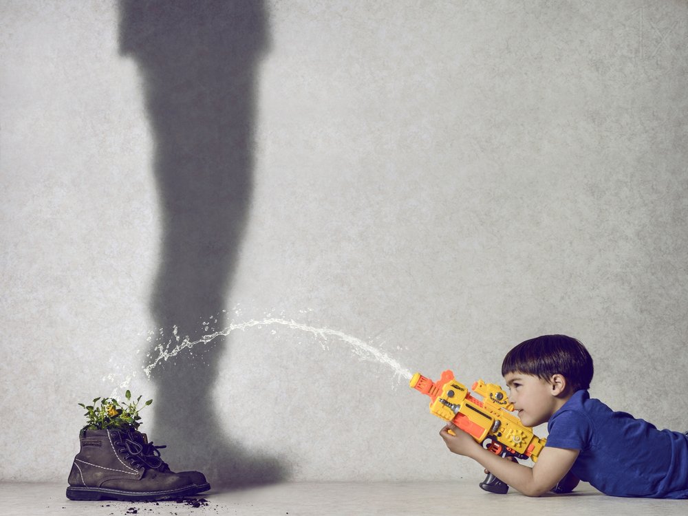 O rapaz rega a planta «Sombra» de Karim Aboukelela