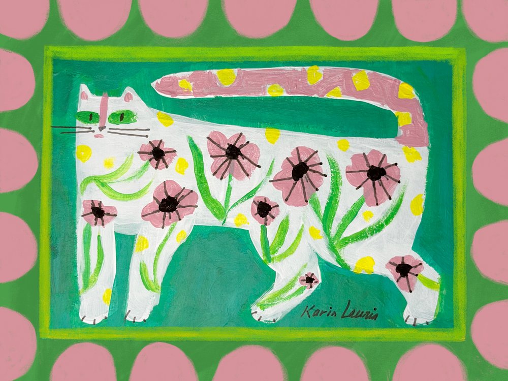 Gato com flores caprichosas de Karin Lauria