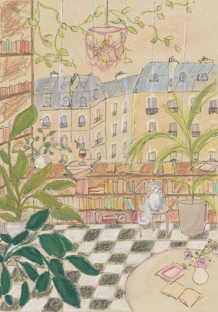 Gato de uma livraria antiga parisiense de Katharina Puritscher