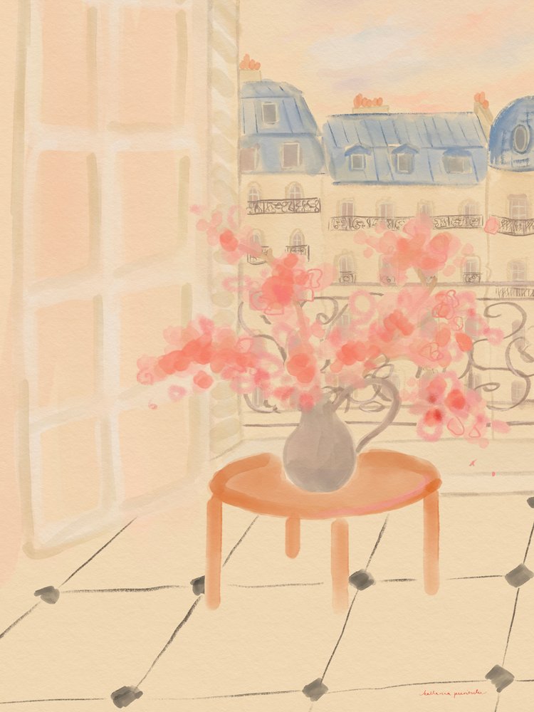 Flores de cerejeira num apartamento parisiense de Katharina Puritscher