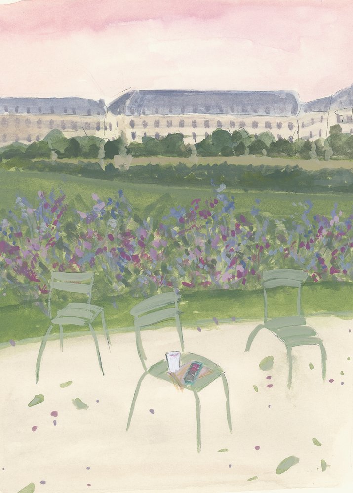 Ilustração em aguarela do Jardim de Paris de Katharina Puritscher