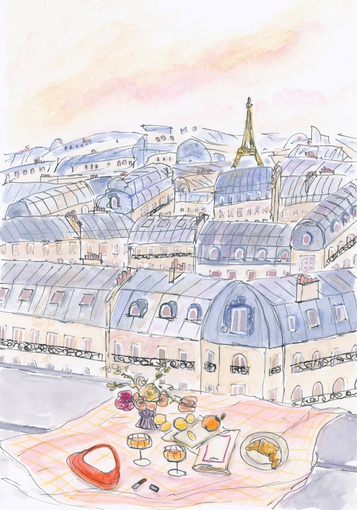 Piquenique num terraço parisiense com vista para a Torre Eiffel de Katharina Puritscher