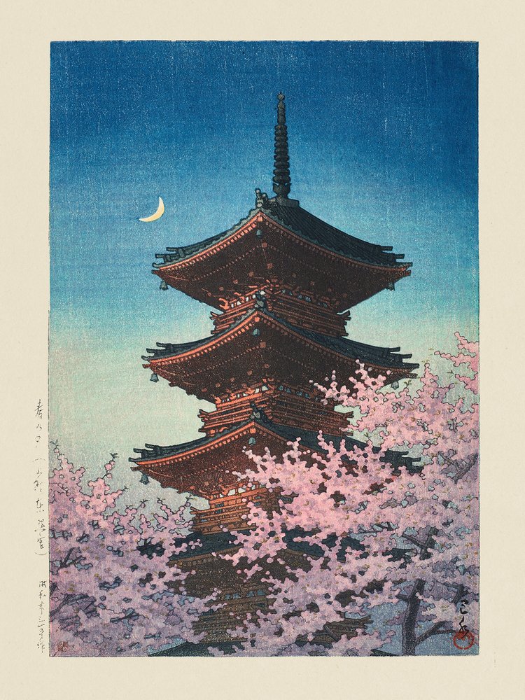 Haru No Yu, Ueno Toshogu (Noite de primavera no Toshogu, em Ueno) (1948) de Kawase Hasui