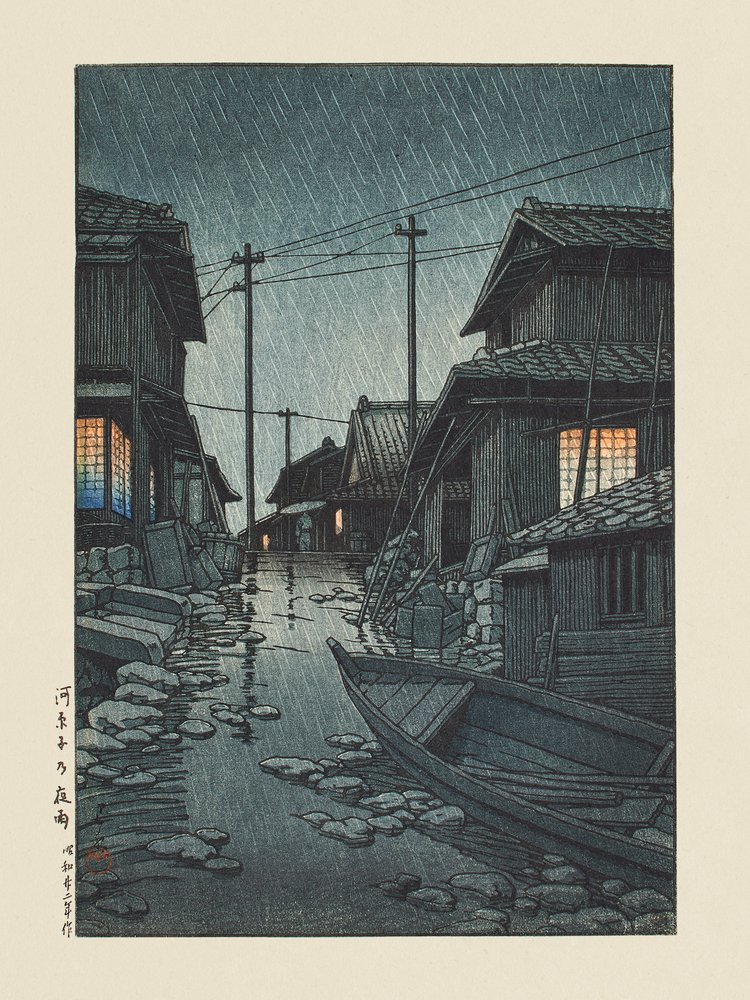 Kawarago No Yau - Chuva Noturna em Kawarago, 1947 de Kawase Hasui