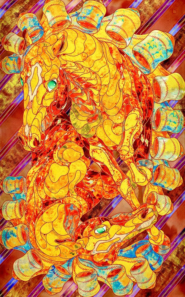Cavalos de mosaico dourado de Kostyantin Malginov