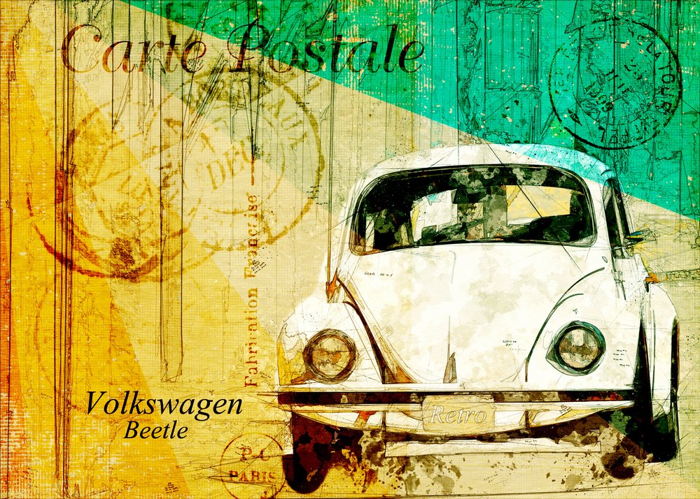 Cartão postal do Fusca clássico de Lembayung senja studio [Vintage Poster]