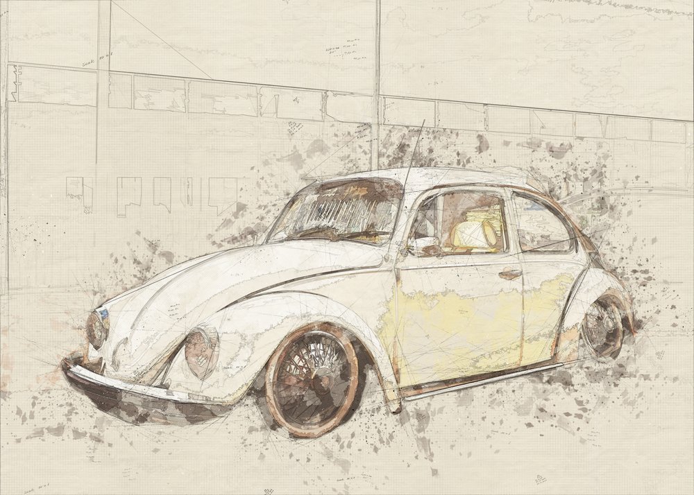 Esboço do Fusca Clássico de Lembayung senja studio [Vintage Poster]