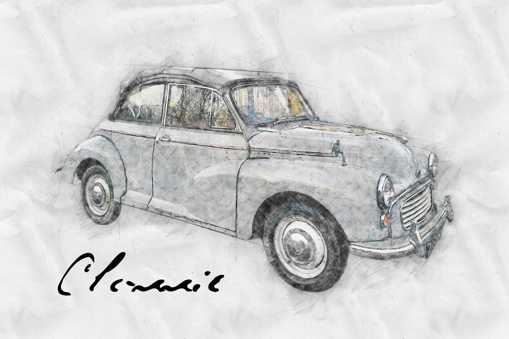 Desenho de um carro clássico de Lembayung senja studio [Vintage Poster]