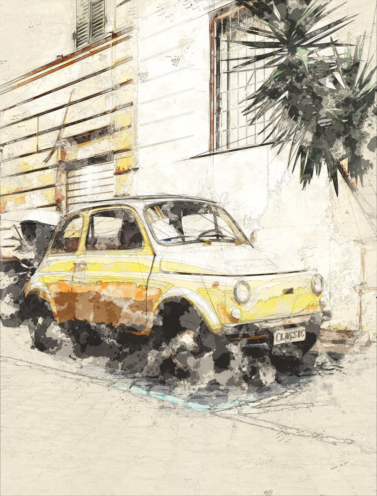 Fiat Amarelo Clássico de Lembayung senja studio [Vintage Poster]