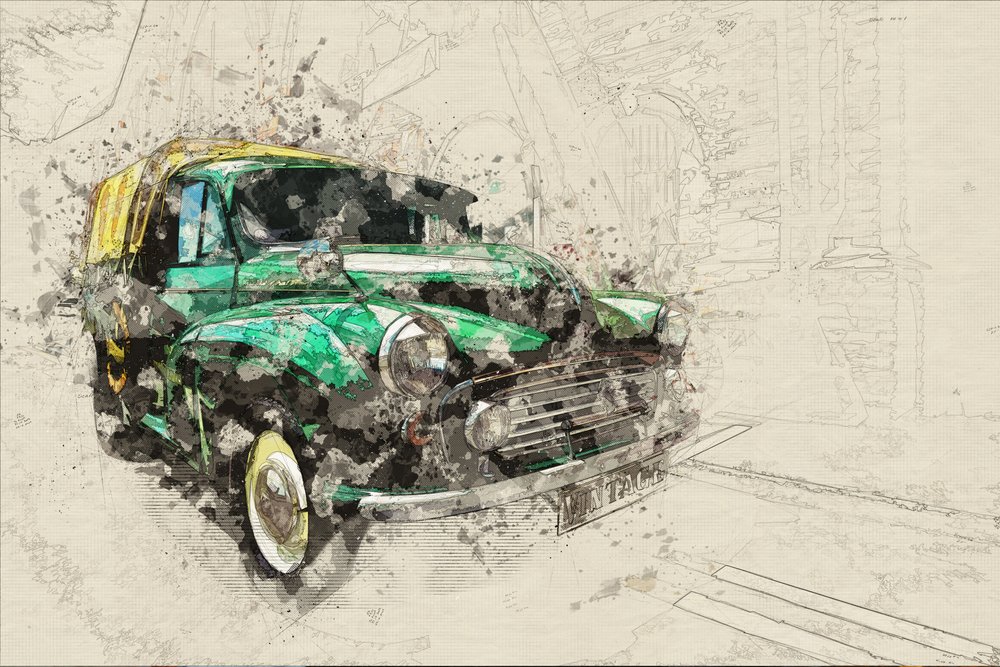 Carro antigo verde de Lembayung senja studio [Vintage Poster]