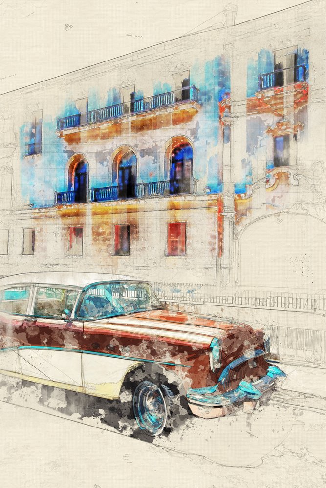 Esboço do Havana Classic Car de Lembayung senja studio [Vintage Poster]
