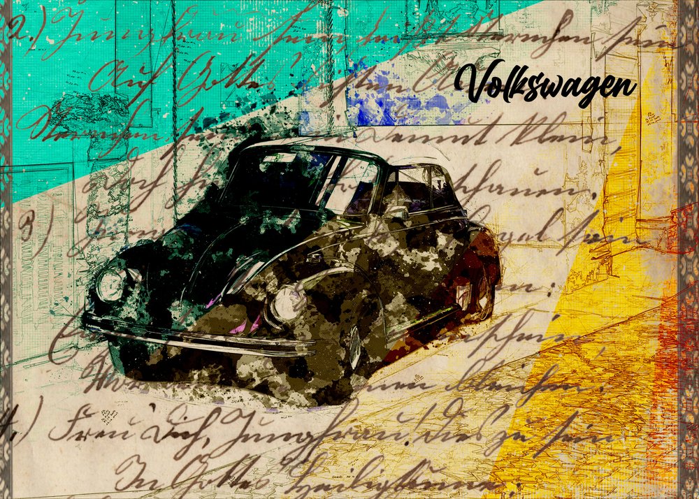 O icónico Beetle em técnica mista de Lembayung senja studio [Vintage Poster]