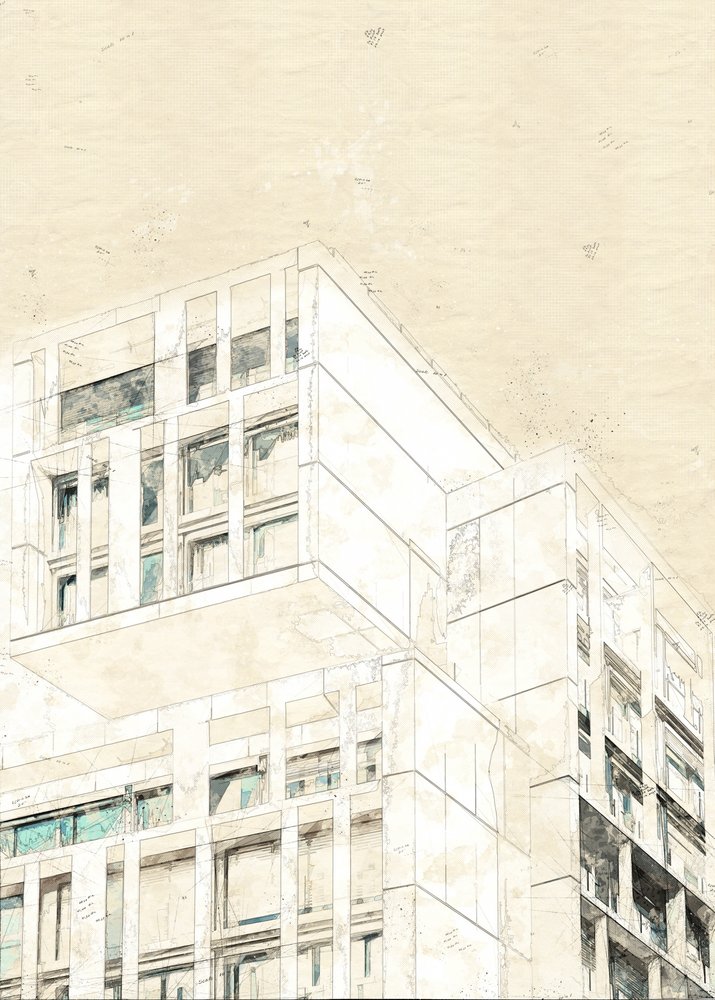 Planta arquitetónica moderna de Lembayung senja studio [Vintage Poster]