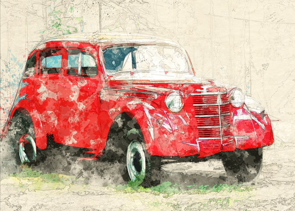 Carro velho vermelho de Lembayung senja studio [Vintage Poster]