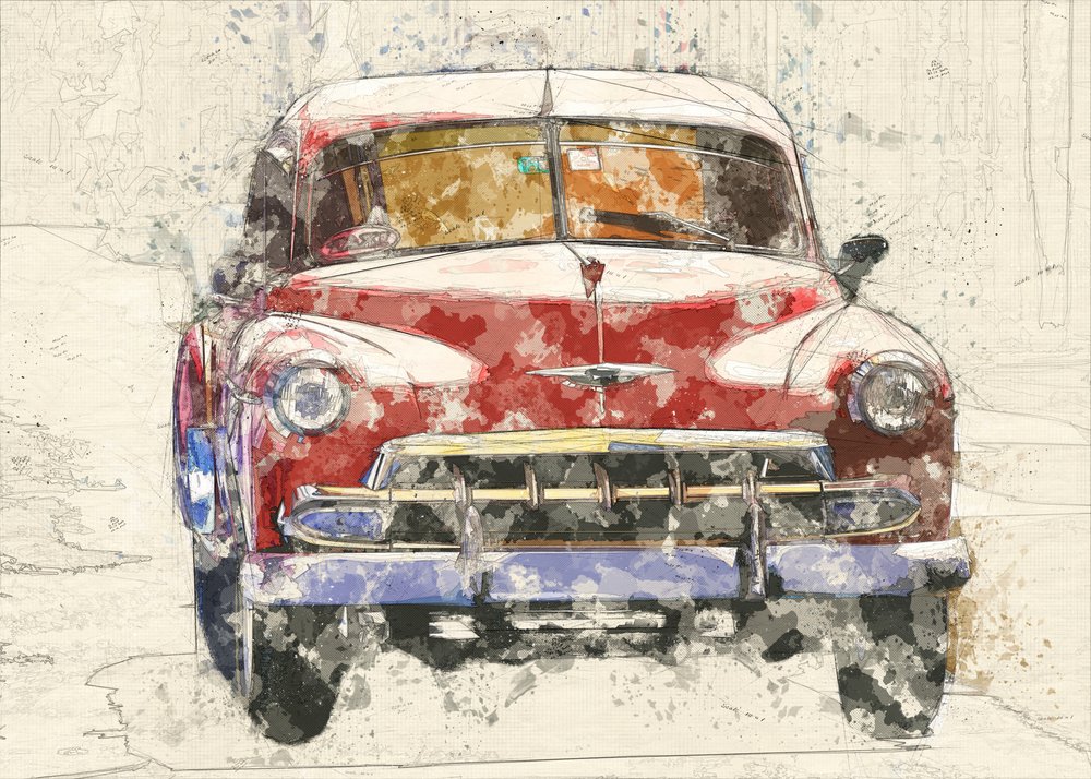 Carro vintage vermelho de Lembayung senja studio [Vintage Poster]
