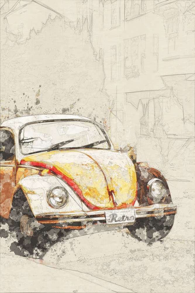 Fusca Amarelo Retro de Lembayung senja studio [Vintage Poster]