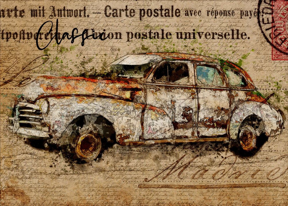 Carro clássico enferrujado de Lembayung senja studio [Vintage Poster]