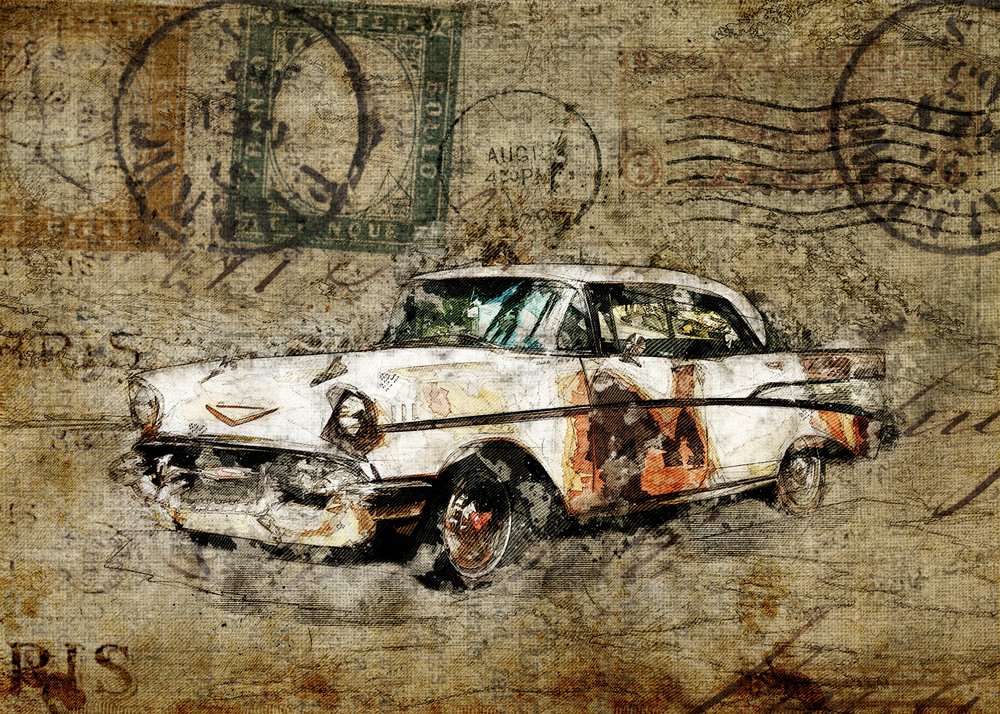 Carro clássico rústico de Lembayung senja studio [Vintage Poster]
