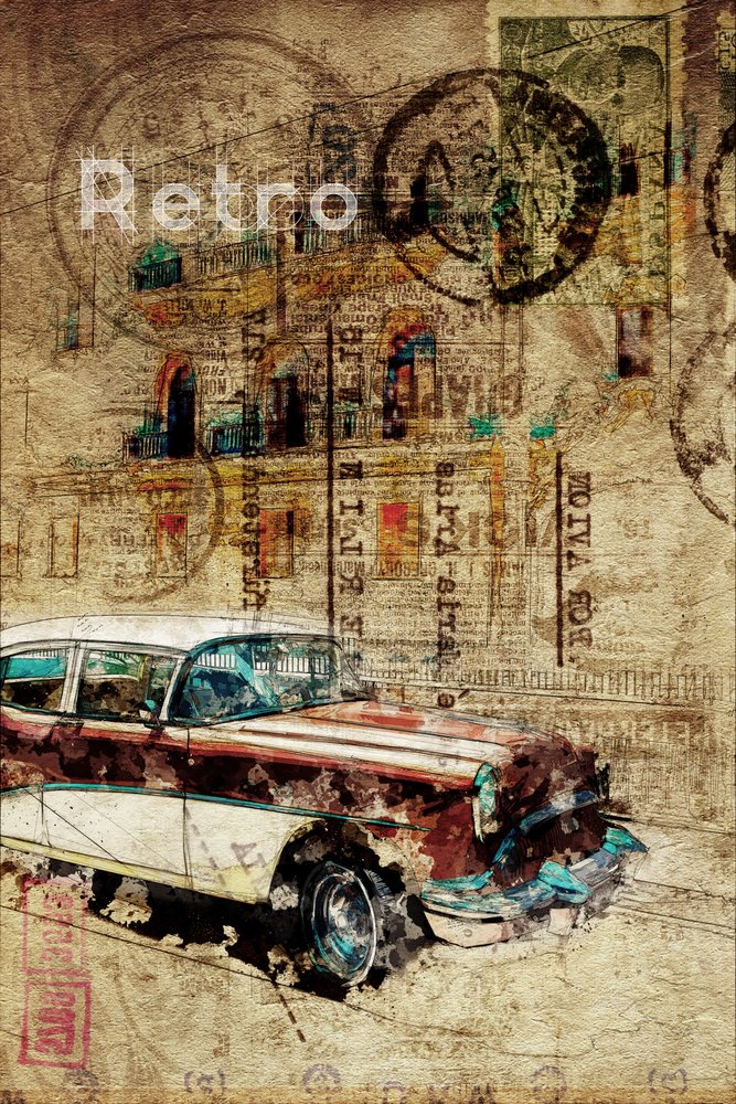 Carro urbano retro enferrujado de Lembayung senja studio [Vintage Poster]