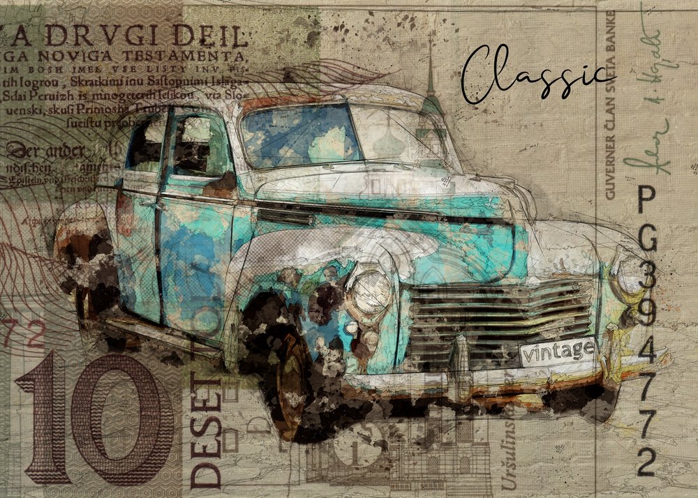 Carro clássico Rusty Teal de Lembayung senja studio [Vintage Poster]
