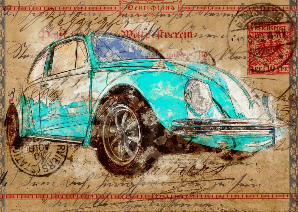 Cartão postal do Besouro Azul-petróleo de Lembayung senja studio [Vintage Poster]