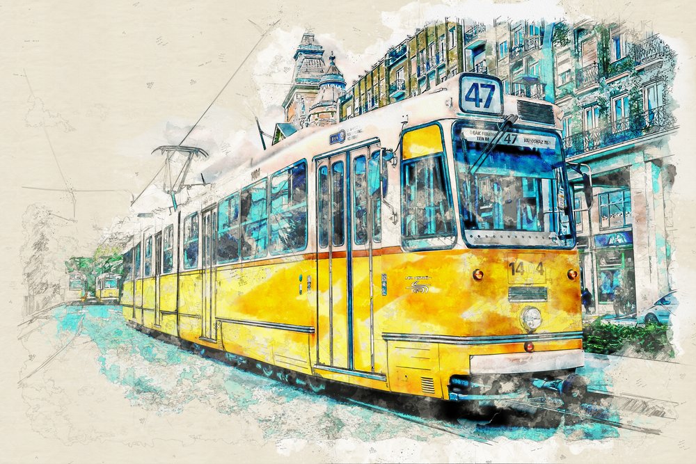 Aquarela de um elétrico urbano de Lembayung senja studio [Vintage Poster]