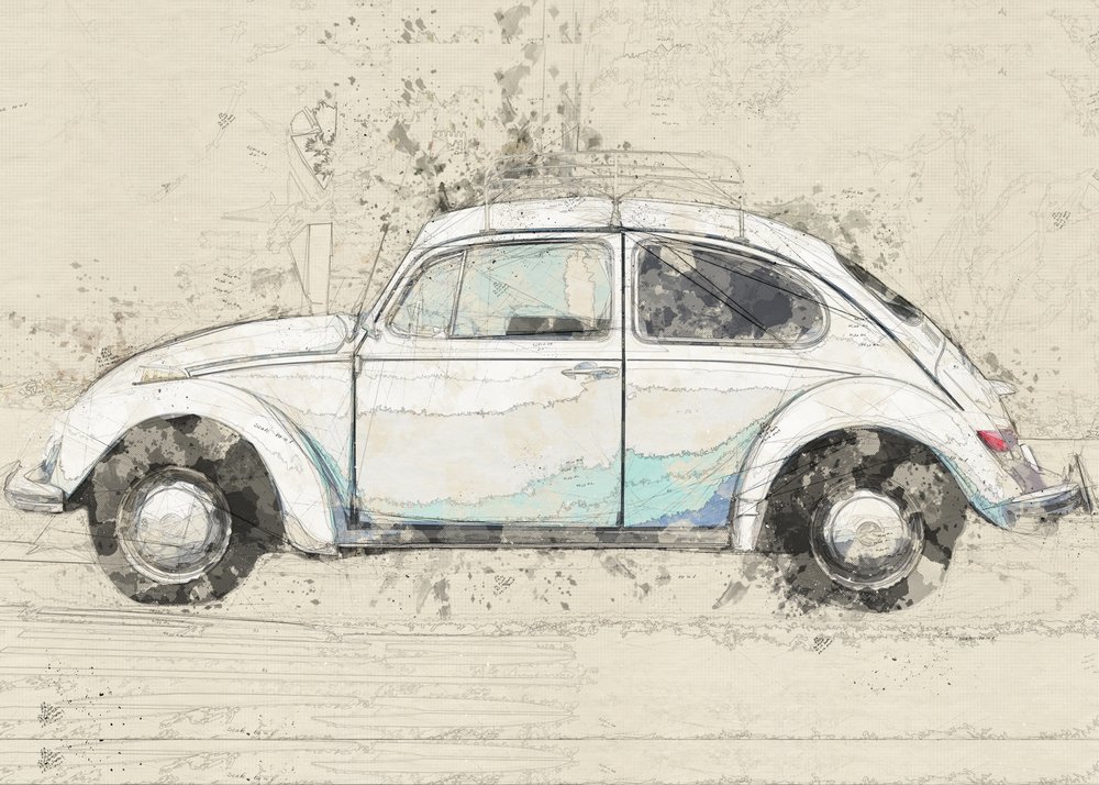 Esboço de um Fusca vintage de Lembayung senja studio [Vintage Poster]