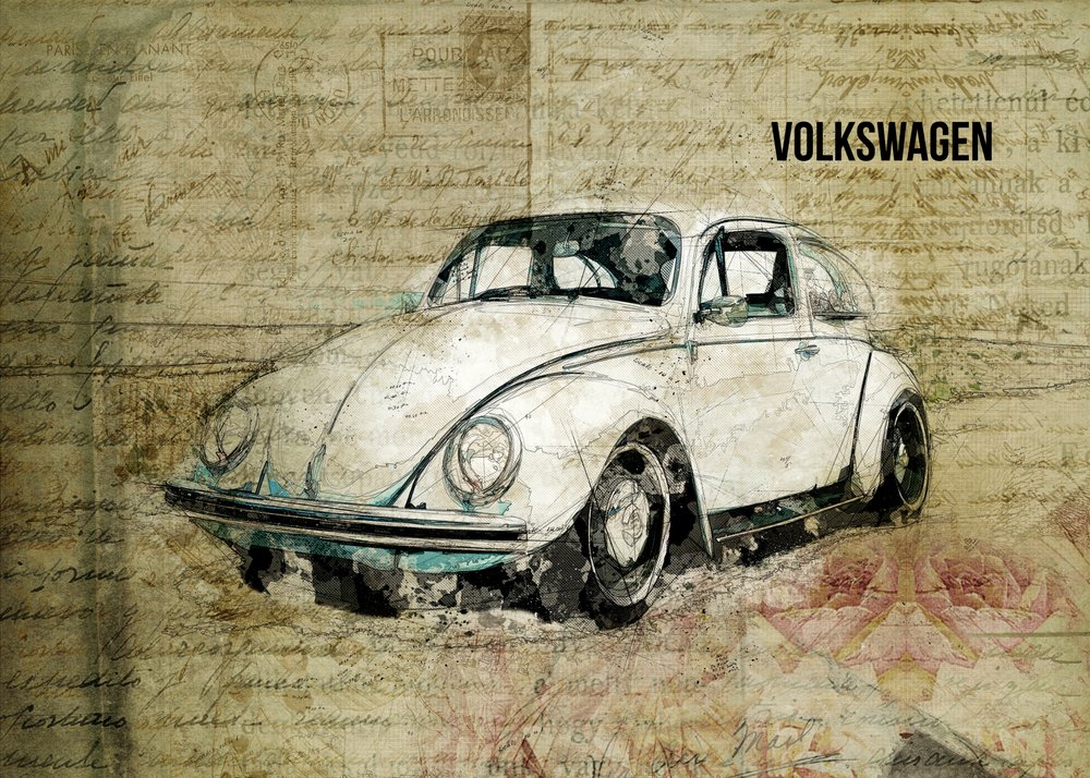 Desenho artístico de um Fusca vintage de Lembayung senja studio [Vintage Poster]