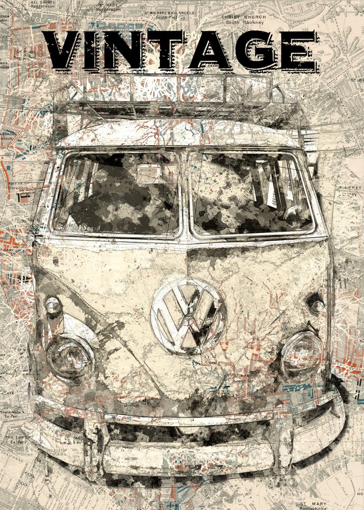 Mapa de viagem de autocarro vintage de Lembayung senja studio [Vintage Poster]