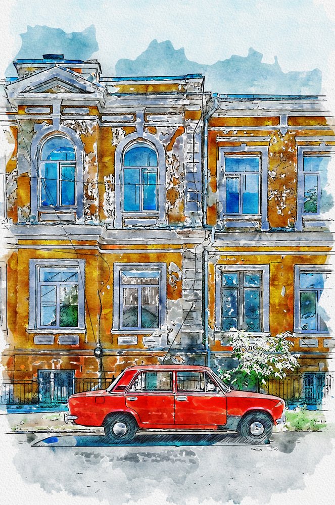Edifício da Cidade dos Carros Antigos de Lembayung senja studio [Vintage Poster]