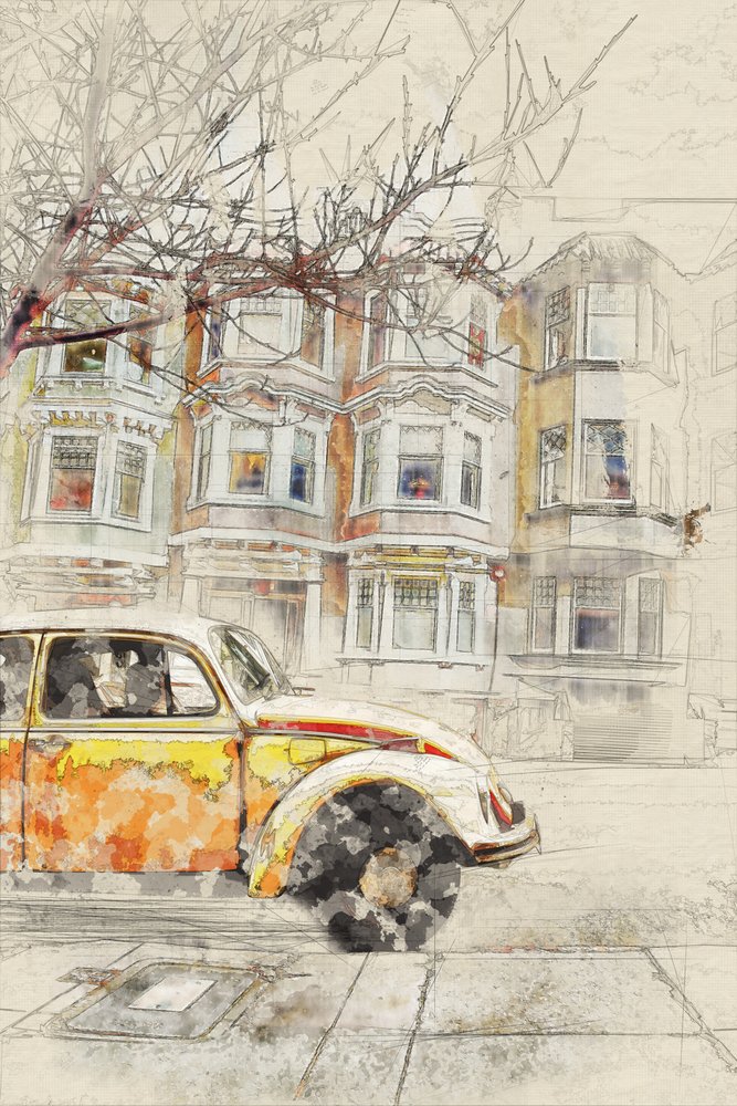 Esboço da Cidade dos Carros Antigos de Lembayung senja studio [Vintage Poster]
