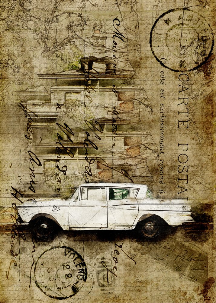 Viagem pela Cidade dos Carros Antigos de Lembayung senja studio [Vintage Poster]