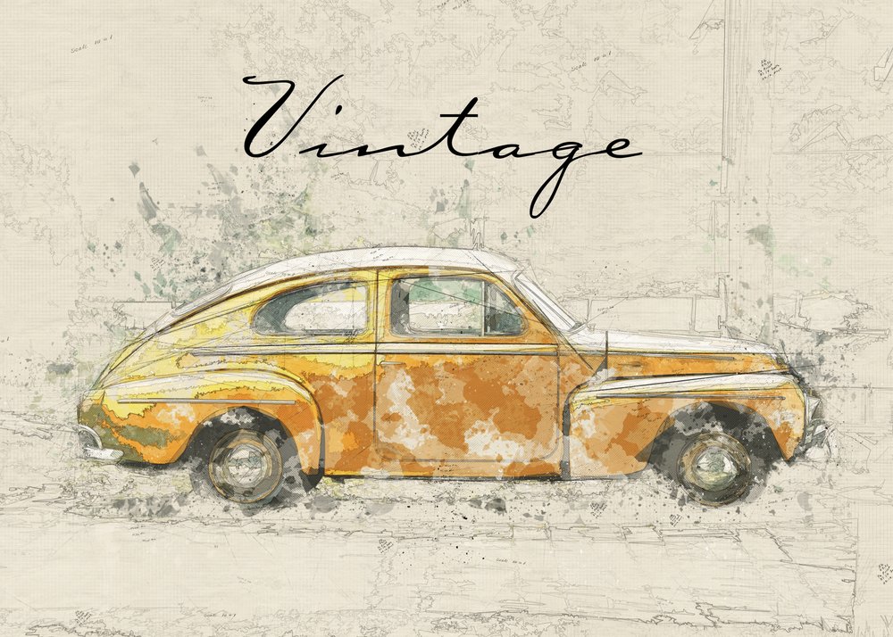 Esboço de um carro antigo de Lembayung senja studio [Vintage Poster]