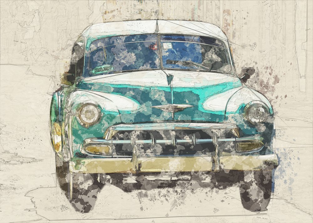 Esboço de um carro verde vintage de Lembayung senja studio [Vintage Poster]