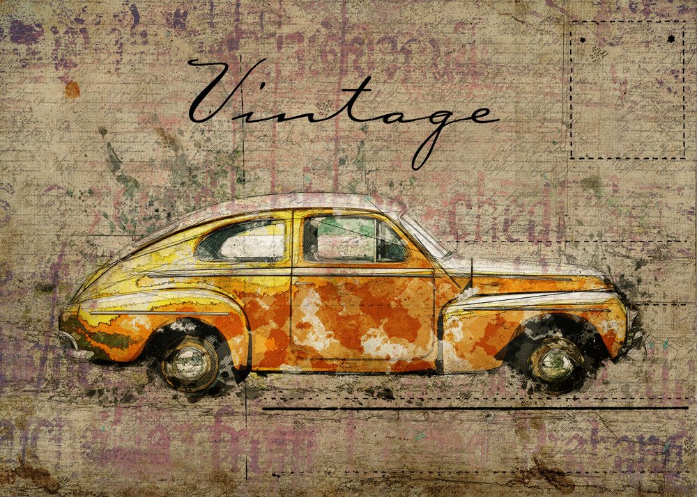 Carro Vintage Laranja de Lembayung senja studio [Vintage Poster]