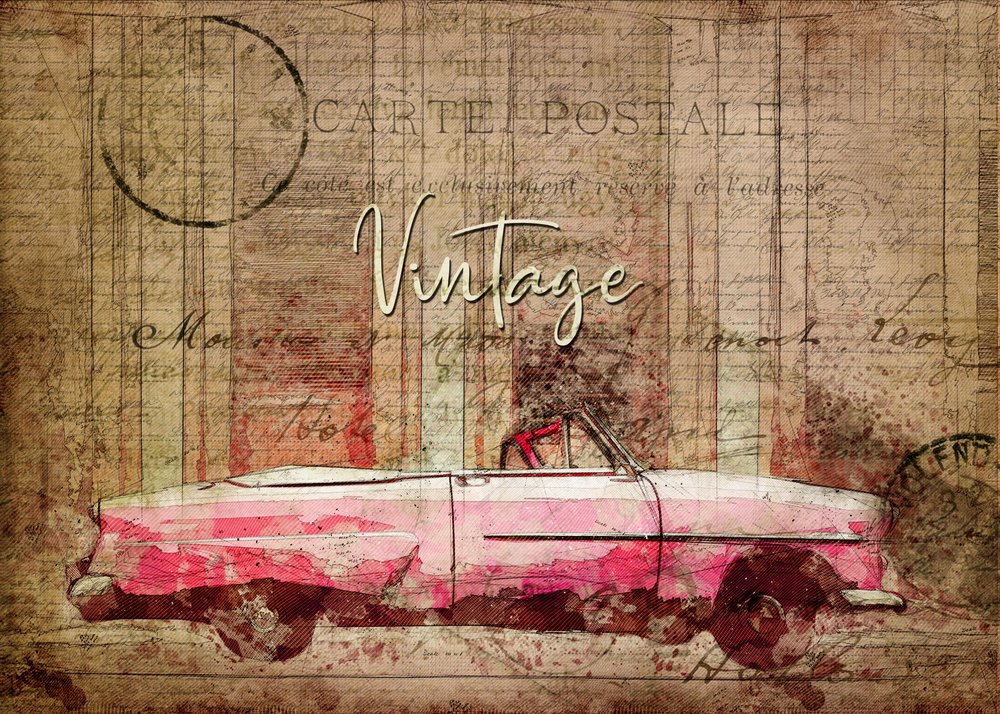 Carro rosa vintage de Lembayung senja studio [Vintage Poster]