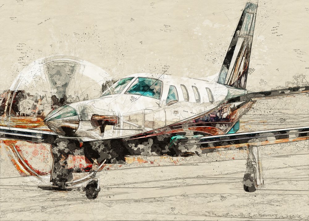 Esboço de um avião de hélice vintage de Lembayung senja studio [Vintage Poster]