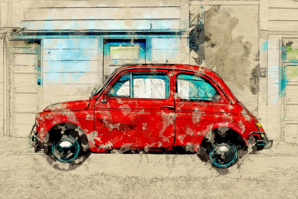 Rua dos Carros Vermelhos Clássicos de Lembayung senja studio [Vintage Poster]
