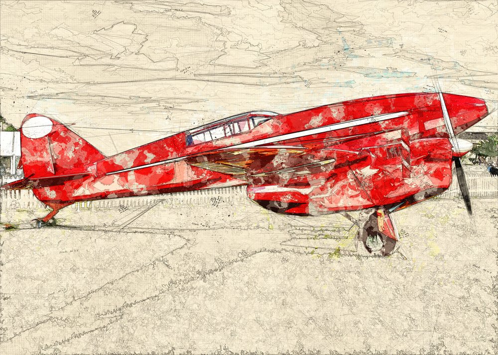 Avião de hélice vermelho vintage de Lembayung senja studio [Vintage Poster]