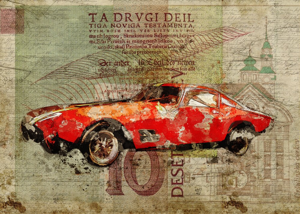 Carro desportivo vermelho vintage de Lembayung senja studio [Vintage Poster]