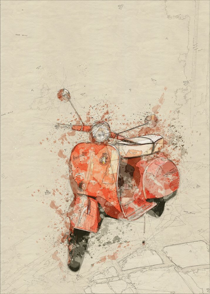 Arte vintage da Vespa vermelha de Lembayung senja studio [Vintage Poster]