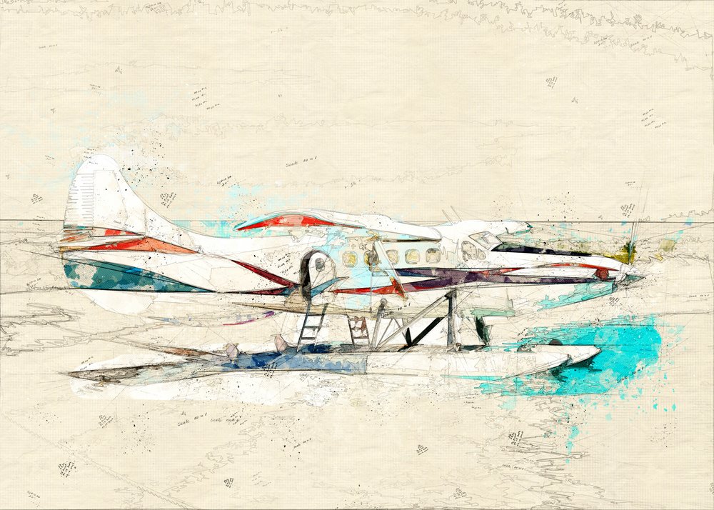 Esboço de um hidroavião vintage de Lembayung senja studio [Vintage Poster]