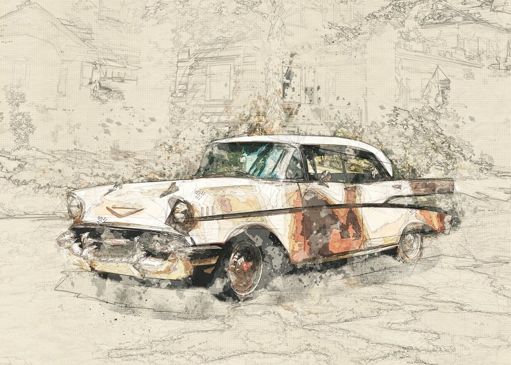 Carro clássico com aspecto envelhecido de Lembayung senja studio [Vintage Poster]