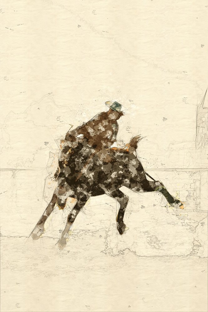 Cavaleiro de bronco do Oeste de Lembayung senja studio [Vintage Poster]