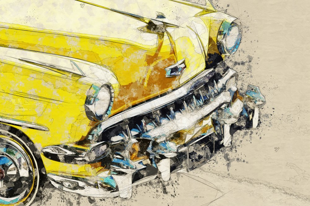 Carro clássico cromado amarelo de Lembayung senja studio [Vintage Poster]