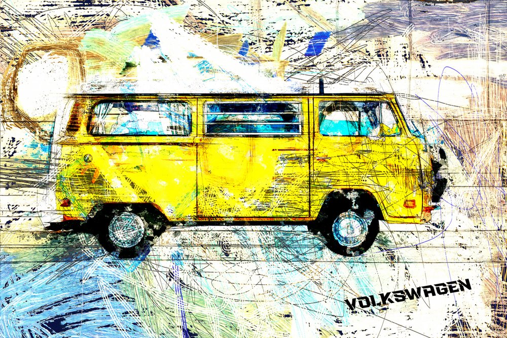 Furgoneta Yellow Surf de Lembayung senja studio [Vintage Poster]