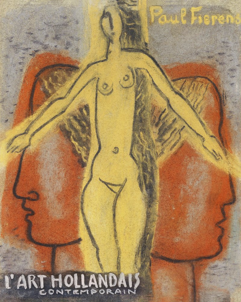 Mulher Nua Entre Duas Cabeças de Homens que Olham em Direções Opostas (1933), de Leo Gestel. de Leo Gestel